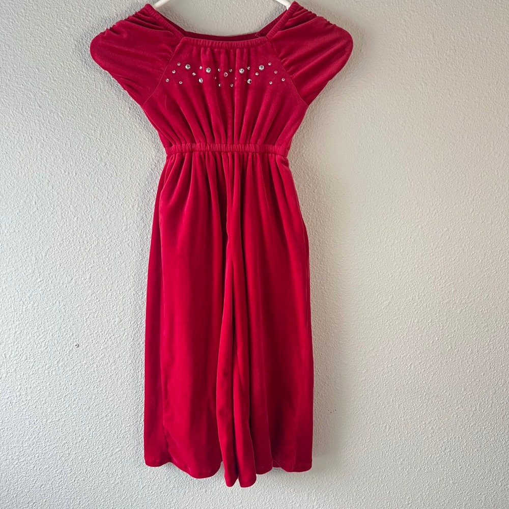 Tahari Jumpsuit Velour Rhinestone Red Girls Size 4